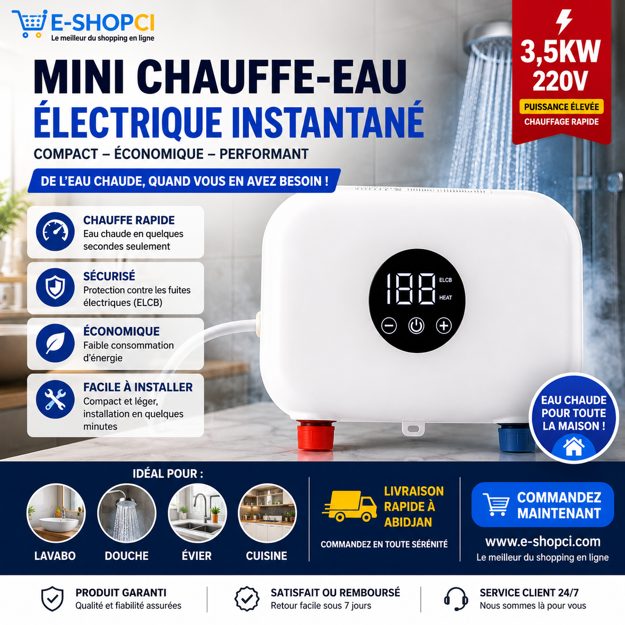 Mini Chauffe-eau Électrique Instantané